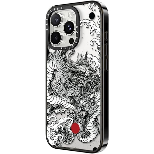 Kompakt iPhone 16 Pro Max Deksel [Lettvekt / 1,2 m 2X Militær Grad Fallbeskyttelse/Slank] - Kirsebær - Klar Svart Power Dragon iPhone 16 Pro Max