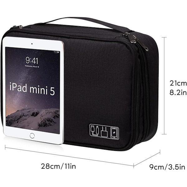 Multifunktionell vattentät bärbar kabelväska för surfplattor, externa hårddiskar, laddare, kablar, Kindle, adaptrar, minneskort, USB-kablar (3 lager)