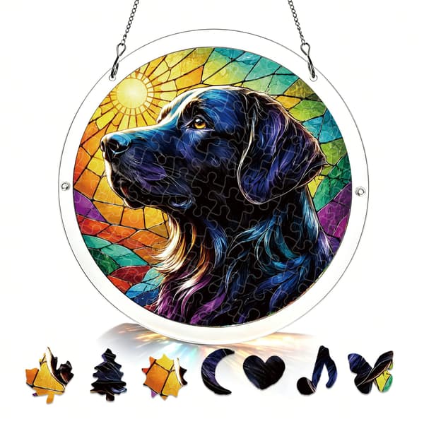 Black Dog Acrylic Puzzle Suncatcher, 83 Pieces DIY Window Decor