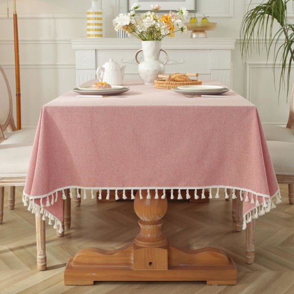 Bordsduk fransad duk enfärgad duk används för matsal, picknick och matsalsbordsdekoration (140x140cm, röd).