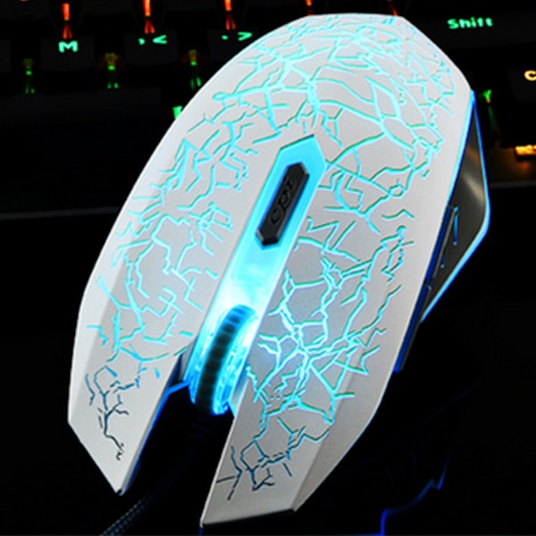 Spelmus med sladd, USB optisk datormus med RGB-bakgrundsbelysning, 4 justerbar DPI ergonomisk spelare bärbar datormus - Vit