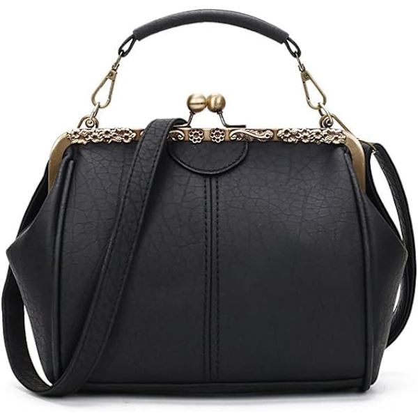 Retro hul håndtaske til kvinder Læder skuldertaske Aften clutch taske Kys lås lukning Crossbody taske pung
