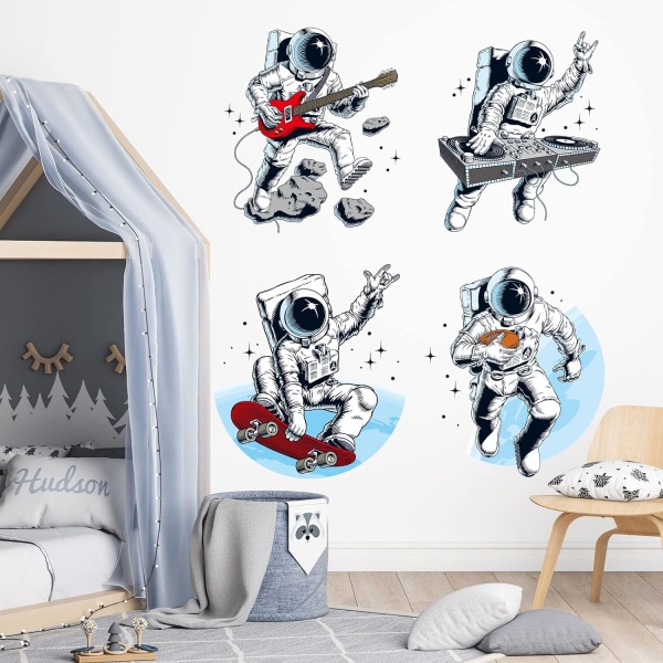 Astronaut Veggdekor Klistremerke Avtakbart Ytre Rom Kosmisk Veggklistremerker Romfarer Gitar Skateboard Veggdekor Romtema Veggdekor Mural
