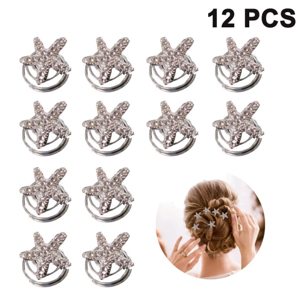 12 st spiralhårnålar Swirl Hair Twists Coils Hårklämmor Tillbehör för bröllop, brud-liten sjöstjärna