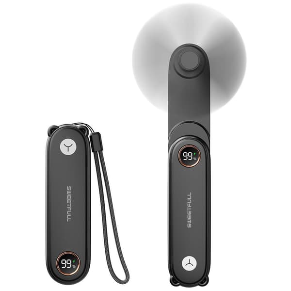 Sød bærbar håndventilator til kvinder, mini lommeventilator med LED-display, 3-i-1 USB genopladelig ventilator med lommelygte og foldbart design Black