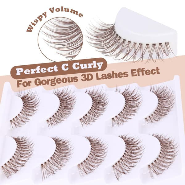 Brown False Eyelashes, Natural D Curl Cat Eye Lashes, DIY Individual Lashes for Home Use and Beginners Z01