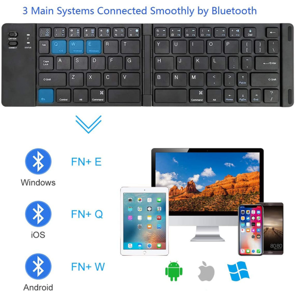 Dubbel hopfällbar trådlös Bluetooth-tangentbord, Mini trådlöst tangentbord kompatibelt med IOS iPad, Android Tablet, Windows PC, etc.-roséguld