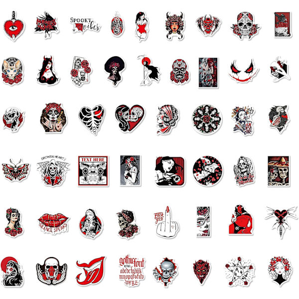 50 kpl Kylmiä Punk-Kallotarroja Vesipulloille, Graffiti-Laastari Tarra Kauhu Luuranko Anime Goth Tarroja Kannettavalle Tietokoneelle Kirjalle Puhelimelle Matkalaukulle Kupille