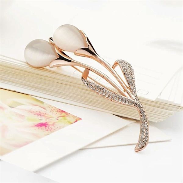 Guoshang Naisten Ruusukullan Opal Calla Lily Rintaneula Pin Kukka Opal Rintaneula Takeille Takeille Neuleille Asusteille, Kulta, 1 Kpl