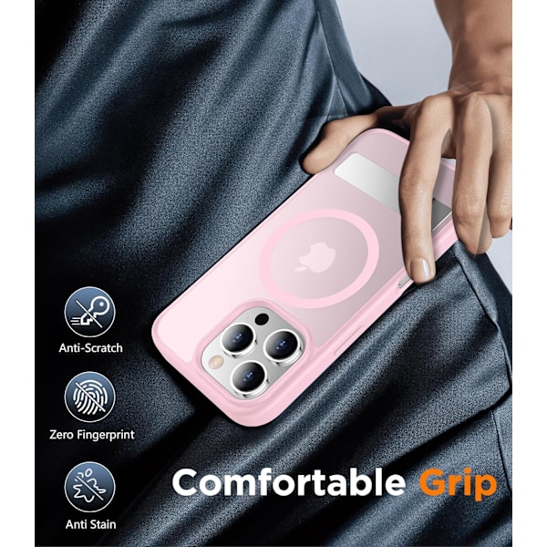 Magneettinen iPhone 16 Pro Max -kotelo, [Sisäänrakennettu näkymätön jalusta][Yhteensopiva MagSafe-tekniikan kanssa] [Sotilastason iskunkestävä] Ohut läpikuultava Pink for iPhone 16 Pro Max 6.9"