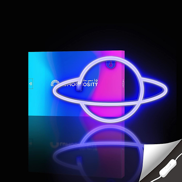 Planet Neon Lys - Cool Blå Planet Led Skilt til Vægdekoration - Hængende Saturn LED Lys - Planet Lys til Soveværelse, Spillerum (blå)