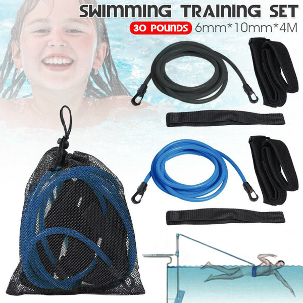 4 meter svart justerbar simbassängrem, elastisk motståndsrem, simräkningsrem, upphängd simträningsrem, simutrustning black 1set