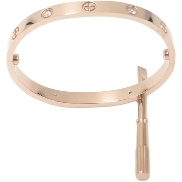 Forgyldt rustfrit stål enkel stil kærlighed bangle armbånd til kvinder mænd（Rose Gold）