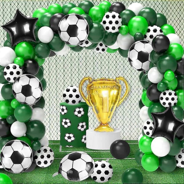 Fodboldmesterskabsfestdekoration med trofæballoner og guirlande