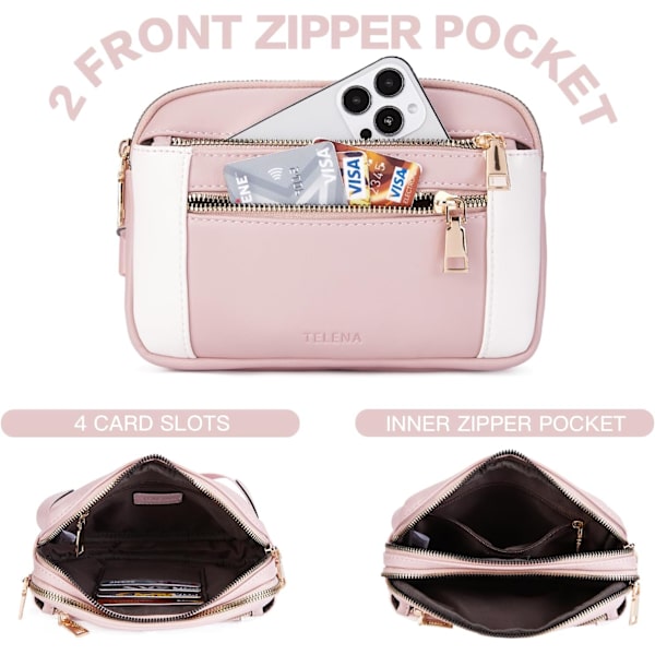 Fanny Packs för kvinnor Cross Body Bag Läder Bältesväska Fashionable Midjeväska med justerbar rem Rosa-Vit