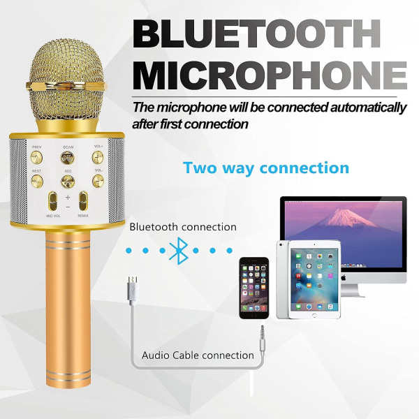 Födelsedagspresenter för 6-15 år gamla flickor och pojkar, trådlös Bluetooth-karaokemikrofon - guld