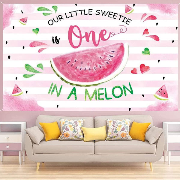 1. syntymäpäiväjuhlan banneri Our Little Sweetie Summer Watermelon -teemainen ensimmäinen syntymäpäiväkuvaustausta taustakangas syntymäpäiväjuhlan koristeluun