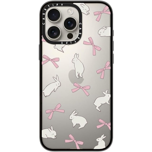 Kompakt iPhone 16 Pro Max Deksel [Lettvekt / 1,2 m 2X Militær Grad Fallbeskyttelse/Slank] - Kirsebær - Klar Svart Rabbit Ribbon iPhone 16 Pro Max