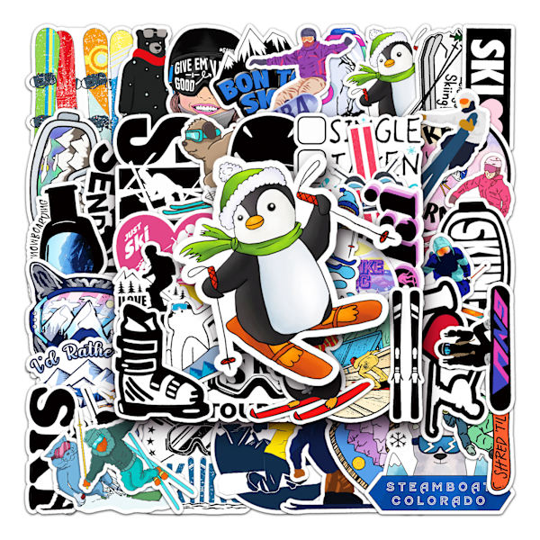 50 stk Ski Sport Vinyl PVC Vanntette Søte Morsomme Tegneserie Klistremerker, Morsomme Trendy Dekaler for Laptop, Telefon, Skateboard, Bagasje, Vannflaske