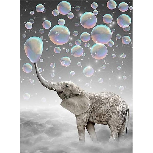 5D diamond painting djur diy rådjur kombination rund borr full av lejon och elefanter -(elefantbubbla)-12*16 tum