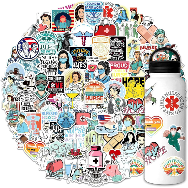 International Nurses Day Stickers 100PCS Nursing Stickers Gåvor, Sjukskötersketillbehör, Sjuksköterskedekaler för vattenflaskor, Medicinska klistermärken