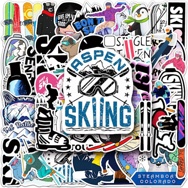 50 stk Ski Sport Vinyl PVC Vanntette Søte Morsomme Tegneserie Klistremerker, Morsomme Trendy Dekaler for Laptop, Telefon, Skateboard, Bagasje, Vannflaske