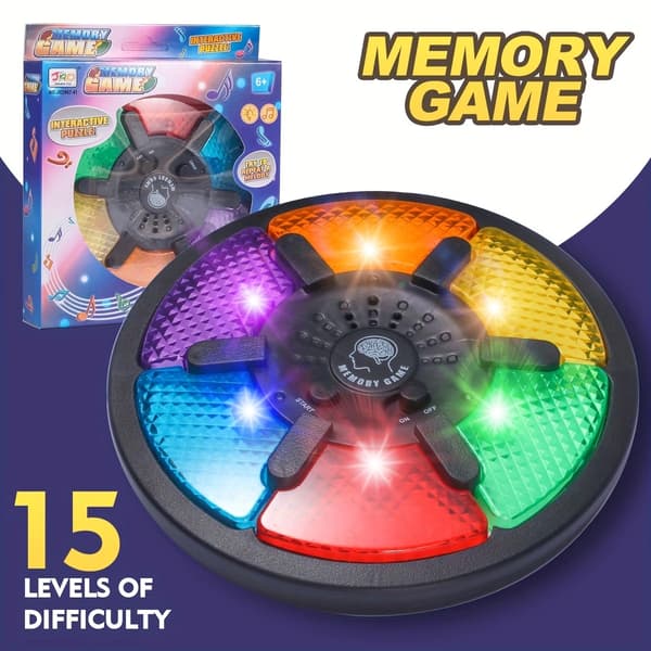Interactive Memory Game Console with 15 Levels - Light and Sound Brain Training Toy, Hand-Eye Coordination Puzzle for Kids (Battery Not Included)