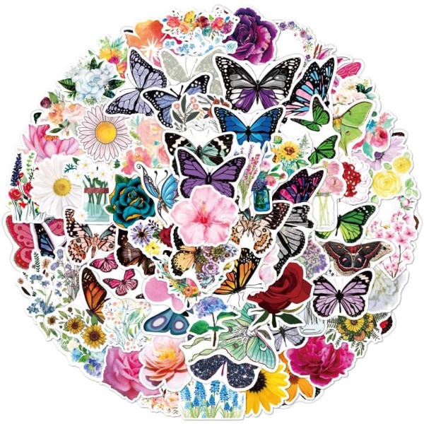 100 st Flower Butterfly Decals Girls Kids, söta estetiska vattentäta vinyldekaler för vattenflaska Bärbar dator Skateboard Cykel Tumler Bagage