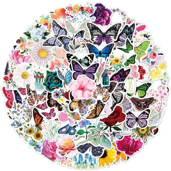 100 stk Blomster Sommerfugl Klistremerker Klistremerker, Søte Estetiske Vanntette Vinyl Klistremerker for Vannflaske Bærbar Datamaskin Skateboard MacBook Sykkel Tumler