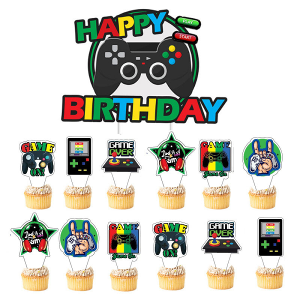Videospillfestutstyrsett Bursdagsdekorasjon for gutter - Inkludert HAPPY BIRTHDAY Gamer Banner, Kontrollerballonger, 20 stk Latexballonger
