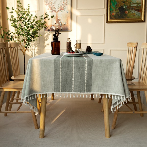 Bomull och linne rektangulär bordsduk massiv tofs broderi bomull linne Cover för kök Matbordsdekoration (140x260 cm, grå)