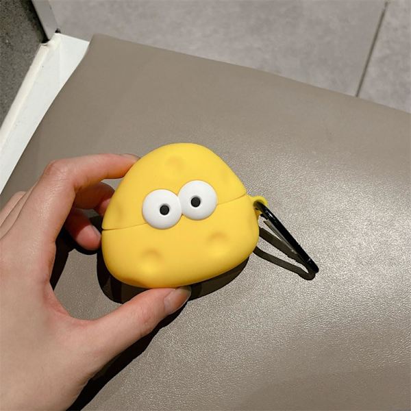 Yhteensopiva AirPods-kotelon kanssa Pehmeä Silikoninen söpö 3D Juusto Cartoon Design Iskunvaimennus Avaimenperä Kotelo Tytöille Naisille Airpods 2 & 1 - Keltainen