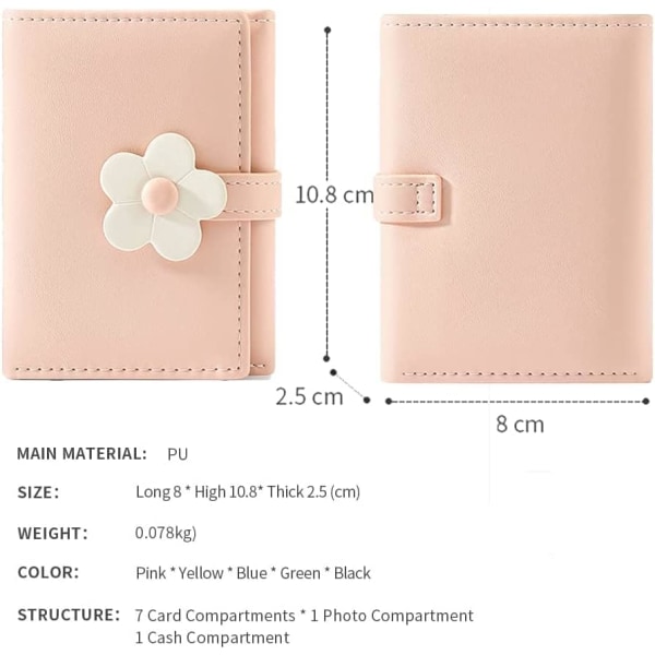 Pige Pæn Blomst Print Tegnebog, Lille Tri-Foldet Æstetisk Tegnebog, PU Læder Pung Penge Lomme Kort Holder ID Vindue Pung til Kvinder (Pink)