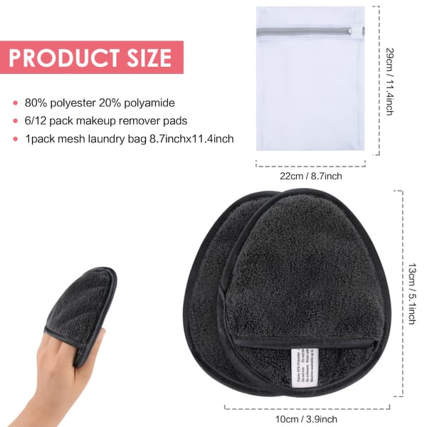 Sminkefjernerputer Gjenbrukbare sminkefjernerputer Vaskbare mikrofiber sminkefjernerputer Ansikt Supermyke ansiktsrenseputer med vaskepose Grå 1 Dark Gray 12pcs