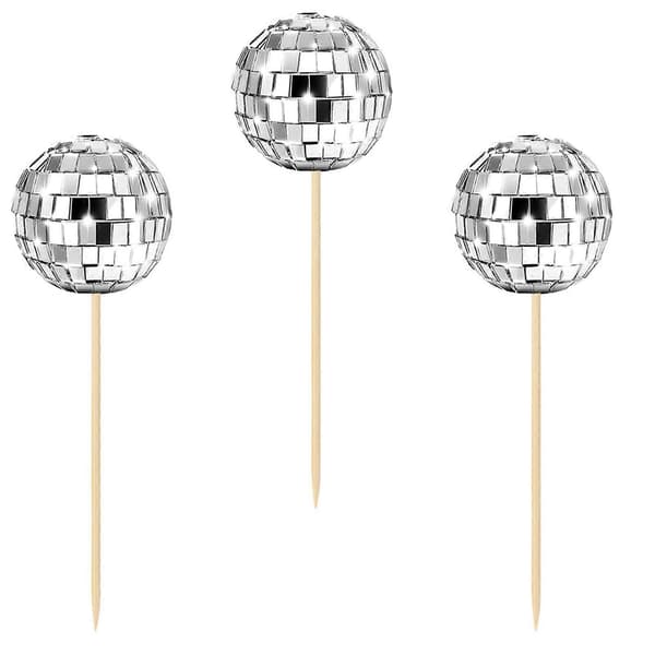 24 stk. reflekterende discokule-cupcaketopper kakedekorasjoner til bryllup, bursdagsfest, desserttilbehør, rosa