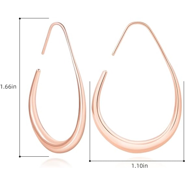 Lätta Teardrop Hoop-örhängen för kvinnor - 14k guld/vitguldpläterade stora ovala pull-through-bågeörhängen Högpolerade smycken