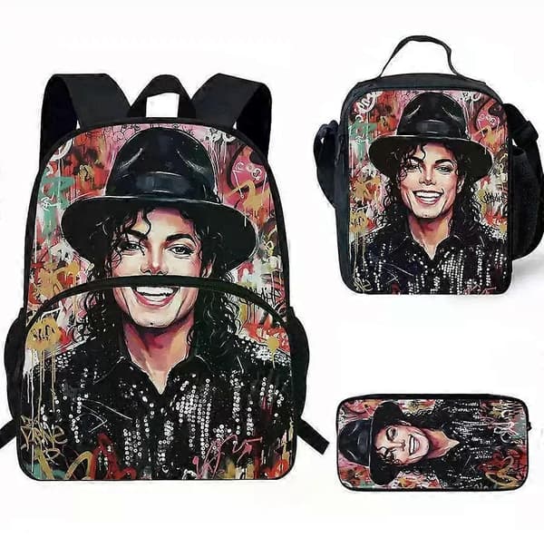 2026 Michael Jackson Skolryggsäck Bokväska Isolerad Lunchväska Pennfodral Set