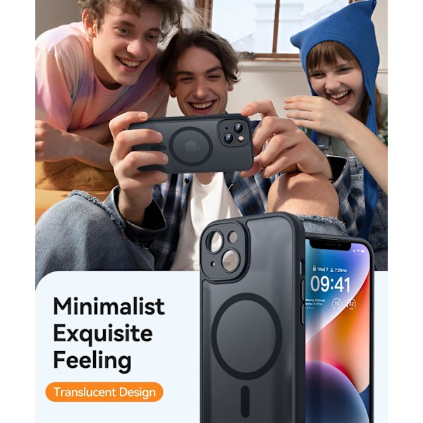 Magnetisk etui til iPhone 16 Pro Max med fuld kamerabeskyttelse [Kompatibel med Magsafe] [Gennemskinnelig mat] Beskyttende telefonetui, mat sort Black iPhone 14