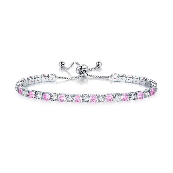 925 Sterling Sølv Tennis Dame Armbånd, Krystal Slider Armbånd Diamant Zirconia Dame Armbånd Fødselsdagsgaver til Mor Kvinder Søstre（Pink）