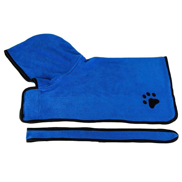 Blød og superabsorberende hundebadekåbe i mikrofiber med hætte/bælte til store, mellemstore hunde - Blå - M