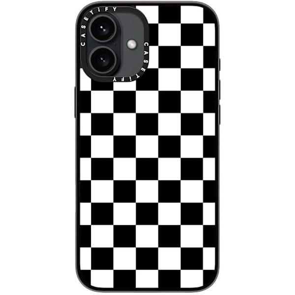 Kompakt iPhone 16 Pro Max Deksel [Lettvekt / 1,2 m 2X Militær Grad Fallbeskyttelse/Slank] - Kirsebær - Klar Svart Black White Check Checkerboard iPhone 16 Plus