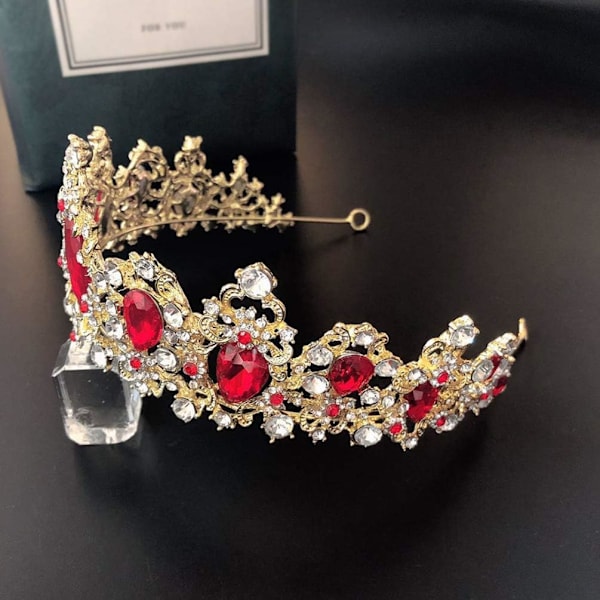 Occidental Wedding Jewelry Vintage Rhinestone Crown Princess Birthday Hair Ornament Palace Luxury Red Crystal Bridal Crown（YC-04）
