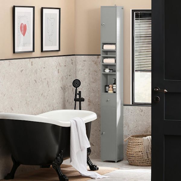 SoBuy Korkea kaappi Kulmahylly Kulmakaappi Kylpyhuone BZR34-HG Grey