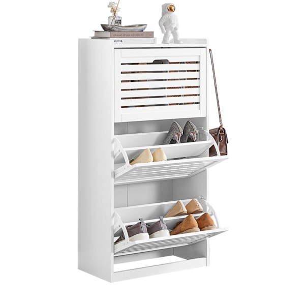 SoBuy Kapea kenkäkaappi 2 lokeroa Kenkähylly Puinen FSR108-W White Cabinet