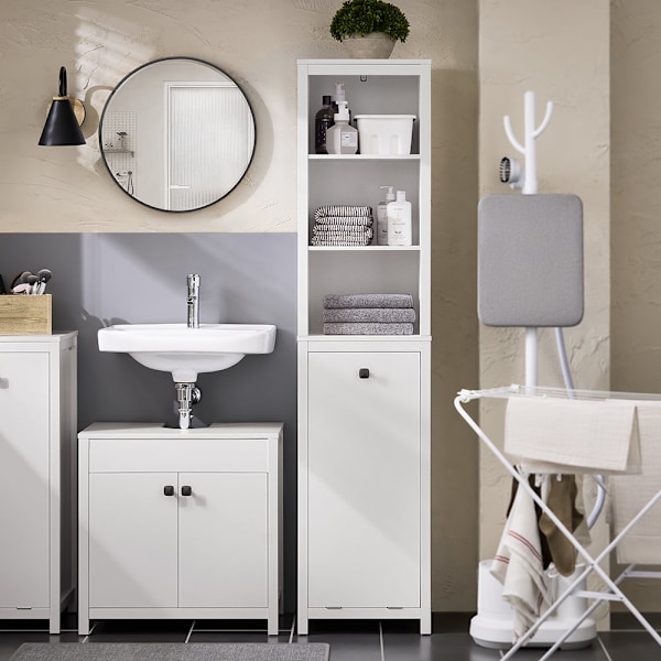 SoBuy Korkea kaappi Pyykkikaappi pyykkikorin kanssa BZR96-W White Laundry cabinet
