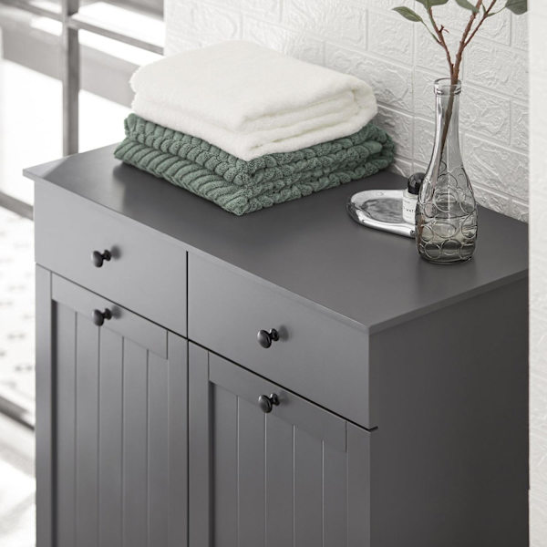 SoBuy Kylpyhuone kaappi pyykkikori Pyykkikaappi BZR33-DG Grey  Laundry cabinet(2 doors)