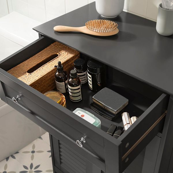 SoBuy Badeværelsesskab med jalousilåger og skuffe, FRG238-DG Gray base cabinet
