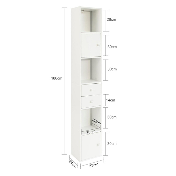 SoBuy Korkea kaappi Kulmakaappi Kapea lipasto Kirjahylly STR10-W White