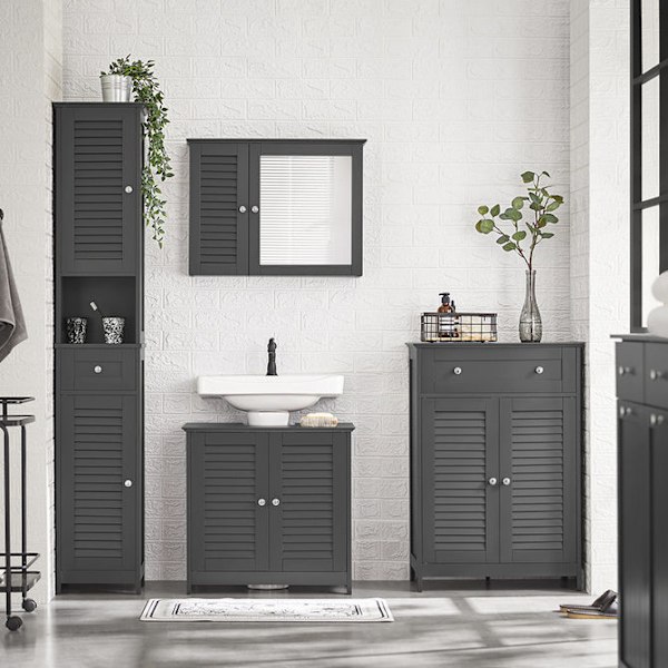 SoBuy kylpyhuone kaappi Pyykkikaappi pyykkikorin kanssa BZR73-DG Grey Laundry cabinet