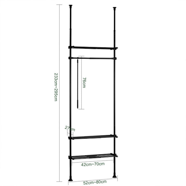 SoBuy Klädställning Öppen garderob Garderobssystem KLS07-SCH Black Length 52-80cm